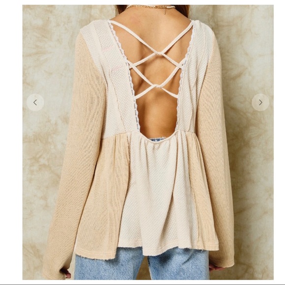 Leslie Crisscross Back Babydoll Boho Tunic Top - Picture 2 of 4